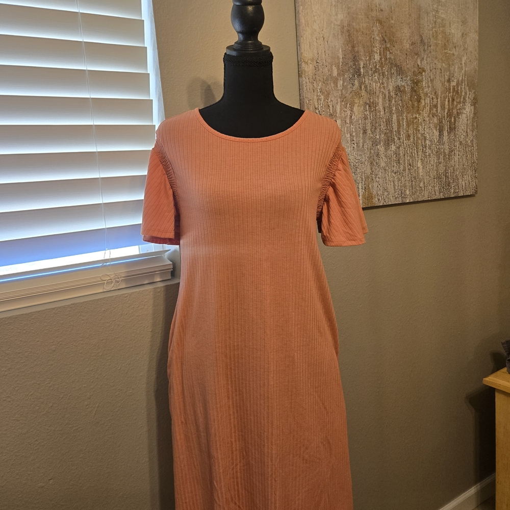 3 For 20 LuLaRoe Ribbed Short-Sleeve Midi Summer Dress Or Swim Cover Up in Peach